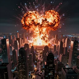 an interdimensional portal opening in the midle of a dense megacity, a country sized cyberpunk megacity, judge dredd, dredd, the explosion from akira, a visible concussion wave in photorealistic style, volumetric light, rendered in redshift, ray tracing on epic settings, epic scale, epic scene