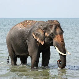 nature photo of elephant taking a bath in the ocean
