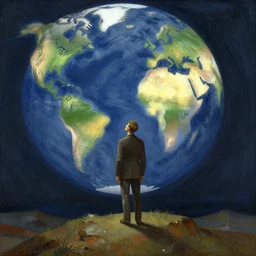 a man dreaming a world beyond his reach by greg rutkowski