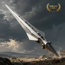 concept art of a large space vessel in the shape of an spear