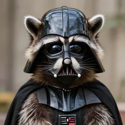 a raccoon with darthvader mask as darth vader