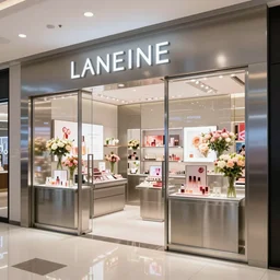 flower retail shop made of cosmetic flagship store, stainless steel and glass, laneige store