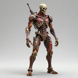 Techno-biological rusty rifle consisting of tumors, veins, muscles, bones, kidneys, wires. Biopunk, body-horror, high detail, photorealism, full length view, very rust, concept art, octane render, 8k