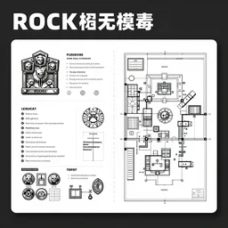 detailed user manual of a rock, legend, blueprint