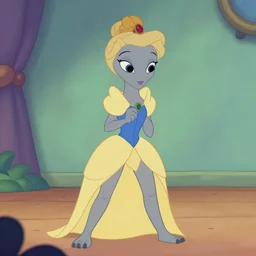 grey alien crossed with a disney princess, in the style of disney computer animated film, digital art