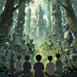 all watched over by machines of loving grace. cybernetic forest city. in the style of uzumaki by junti ito, highly detailed