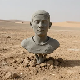 autochrome of human made of gray clay growing out of the ground surface of desert landscape hyper realistic highly detailed 8K render grunge, saturation, over amplified