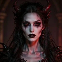 headshot portrait of nightmare queen inspired by heresy and occult, detailed, textured, realistic, unreal engine, cgsociety, cinematic lighting, concept art