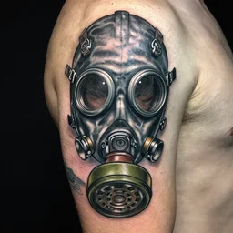 gas mask tattoo by Ryan Ashley
