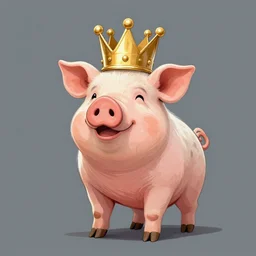 standing pig wearing a gold crown on it's head illustration concept art in the style of Arthur Adams, full body 8k