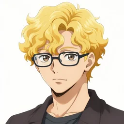 A man with blonde curly hair wearing glasses, blonde man, anime art, Junji Ito, Junji Ito artwork, Ito Junji art, 4K