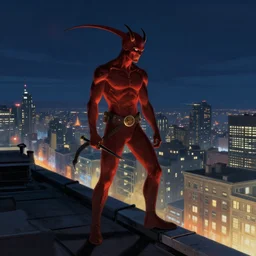 daredevil at night looking over a city from the top of a rooftop, fantasy, highly detailed, art by greg rutkowski