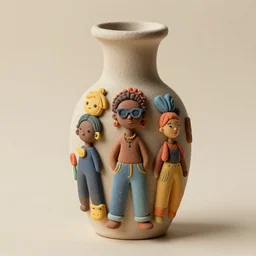 a vase, thermoplastic - elastomer figurines, retro - vintage, neo soul, mixed media with claymorphism, matte color palette, designed by artstationhq, retro, 3 - dimensional, gouache 3 d shading, tilt shift, low fi,