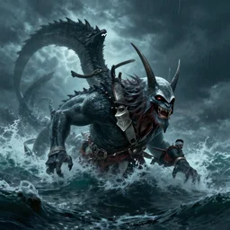 leviathan swimming in the stormy sea concept, epic, beksinski, ruan jia, brent hollowell, assassin creed black flag concept