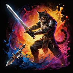 he - man sword battle cat splash art graphic design color splash high contrasting art, fantasy, highly detailed, art by greg rutkowski