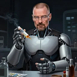 cybernetic walter white selling methamphetamine, detailed intricate illustration, dark atmosphere, detailed illustration, hd, 4 k, digital art, overdetailed art, by greg rutkowski, by loish, complementing colors, trending on artstation, deviantart