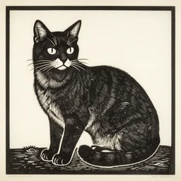 cat woodcut print by Samuel Jessurun de Mesquita and Julie de Graag
