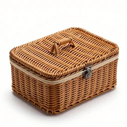wicker bento box, high detail macro photography, isolated on a pure white background, centered, entire object in frame, sharp focus, soft studio lighting