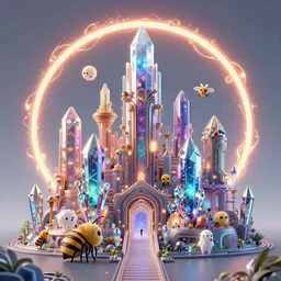 a futuristic colorful alien city made of crystals, burning halo, intricate artwork by Tooth Wu and wlop and beeple, greg rutkowski, very coherent symmetrical artwork, cinematic, hyper realism, high detail, octane render, unreal engine, 8k, Vibrant colors, Smooth gradients, High contrast, depth of field by Jacek Yerka, Mariusz Lewandowski