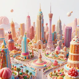 a candypunk city, intricately detailed city made of various candies, fantasy art, complex scene, hypermeticulous, colorful, 1 6 k resolution, artstation ranked, hyperfantasy