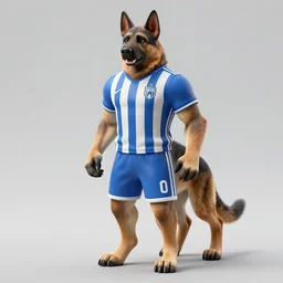full body a humanoid german shepherd beast - man, wearing soccer suit.