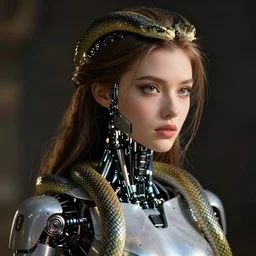 a robotic woman with snake hair, artstation
