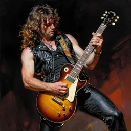 barry chuckle ripping a solo on a Gibson Les Paul, heavy metal artwork by Frank Frazetta