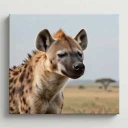 a full head shot, detailed photograph of a dreaming hyena in a distance landscape, photorealism ultradetailed digital art, irina french, heraldo ortega, mandy jurgens, golden ratio, art canvas, award winning, masterpiece trending on artstation 8 k 1 5 0 mpx, hasselblade wide shot
