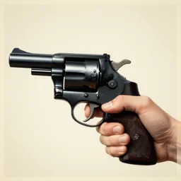 black revolver in a hand, retro movie poster