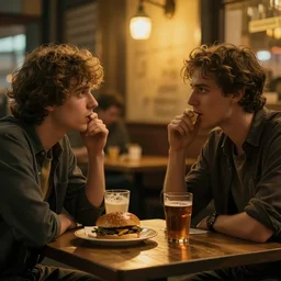 two guys with no idea how to handle the hamburg kiez nightlife desperate for normality, highly detailed, beautiful cinematic light deep focus, sharp focus, golden ratio, dramatic illumination, by nathan walsh