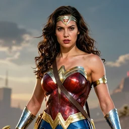 An epic fantasy comic book style portrait painting of Henry Cavill as ‘Wonder Woman’, Unreal 5, DAZ, hyperrealistic, octane render, cosplay, RPG portrait, dynamic lighting