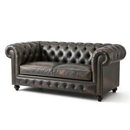 industrial chesterfield sofa, photorealistic, isolated on a pure white background, centered, entire object in frame, sharp focus, soft studio lighting