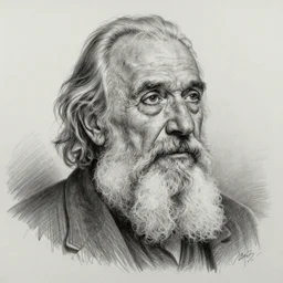 a stunning ultra realistic pencil drawing of a content old man with a long gray beard, peaceful and graceful, by dirk dzimirsky and tom bagshaw, studio portrait, pencil and charcoal, melancholic, catchlight in the eyes, 4K