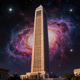 unique majestic upright rectangular tower, highly detailed cosmic background, a dash of magic, vibrant color palette, trending on artstation, digital art, by pablo picasso