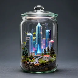 glass jar terrarium with a futuristic city inside of it, digital art, trending on art station