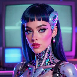 katy perry as a humanoid alien cyborg, by wlop, digital art, portrait, closeup, neon, crt, anaglyph