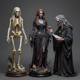 plastination wizard who is a zombie girl, skeletal wizard, and a zombie wizard with full body form of a women, Created by Artgerm