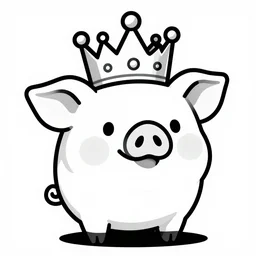 pig wearing crown, anime style art, black and white, 30mm