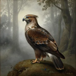 a harpy in a foggy forest, by Jan van Eyck
