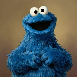 Portrait of Cookie Monster from Society (1989), intricate, highly detailed, centered, digital painting, artstation, concept art, smooth, sharp focus, illustration, artgerm, donato giancola, Joseph Christian Leyendecker, WLOP, Artgerm