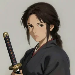 woman portrait with katana, art by studio ghibli and greg rutkowski and artgerm and ilya kuvshinov, portrait, d & d, fantasy, highly detailed, digital painting, headshot, trending on artstation, concept art, sharp focus, illustration 8 k render