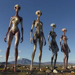 landscape image with enormously tall alien ladies lumbering along, extremely detailed digital matte painting, clear skies, night, vibrant, stunning lighting