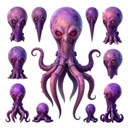 CGI lisa frank gothic punk vampiric electrifying vampiric squid character designs of varying shapes and sizes by genndy tartakovsky and Jamie Hewlett from gorillaz for a new splatoon game by nintendo high resolution, rtx, painted textures