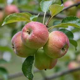 a photo of a apple tree full of cores