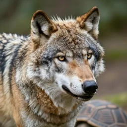 photo of a wolf with a turtle head, wildlife photography, hybrid animal, photorealistic, 4 k, detailed