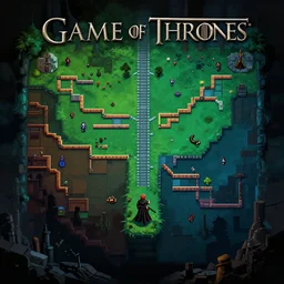 game of thrones gameplay still frame, 4 colors, pixel art, retro, splash screen, level design, high contrast, background, deep focus, highly detailed, dramatic lighting, digital painting, artstation, concept art, matte, greg rutkowski, moebius, illustration.
