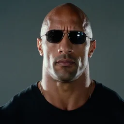 Film still close-up shot of Dwayne Johnson as the T-1000 from the movie Terminator 2. Photographic, photography