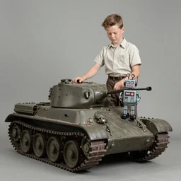 (((((1950s boy and his pet robot toy retro army tank . muted colors.))))) by Jean-Baptiste Monge !!!!!!!!!!!!!!!!!!!!!!!!!!!