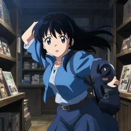 anime visual, portrait of a young female traveler in a alchemist's shop interior, cute face by yoh yoshinari, katsura masakazu, studio lighting, dynamic pose, dynamic perspective, strong silhouette, anime cels, ilya kuvshinov, cel shaded, crisp and sharp, rounded eyes, ( ( ( moody, detailed character!! ) ) ), blue colors!!!!!!