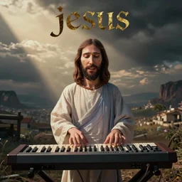 jesus christ playing the synth, album cover
